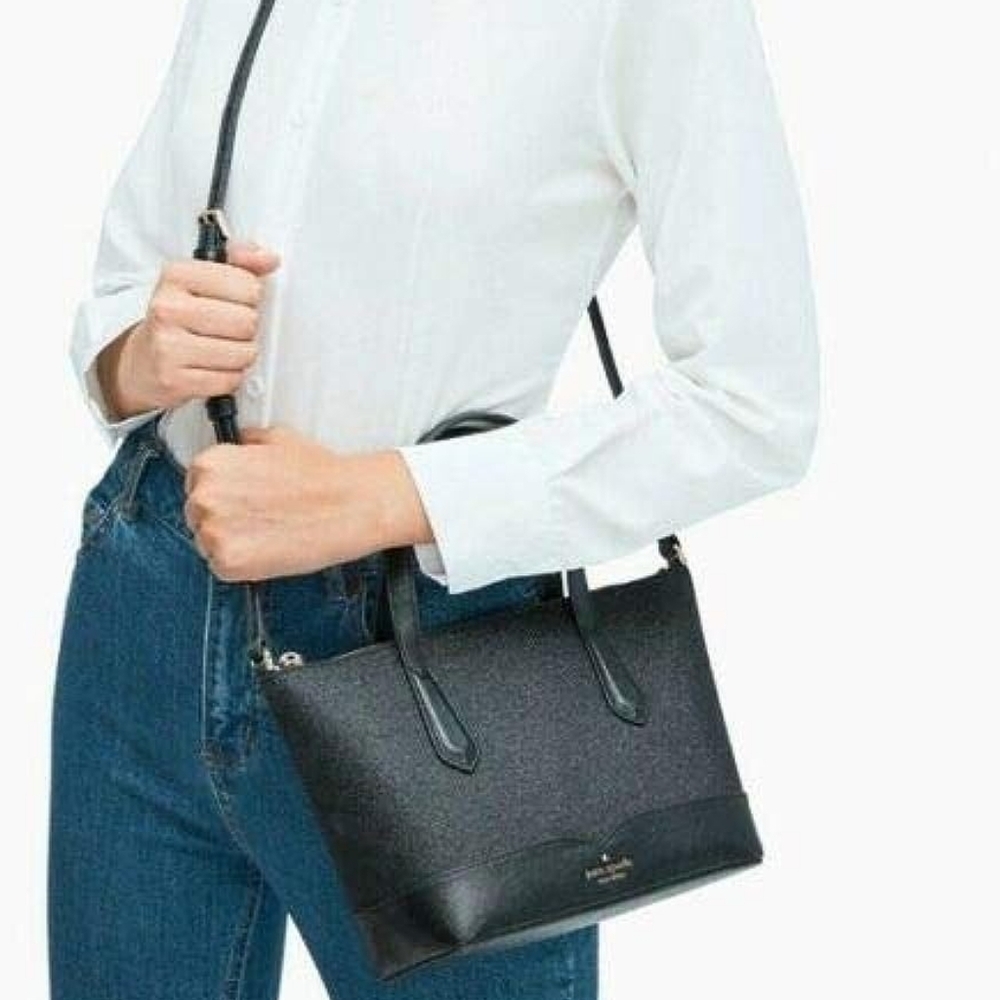 Kate Spade New York Lola Glitter Small Satchel Removable Crossbody Bag in Black